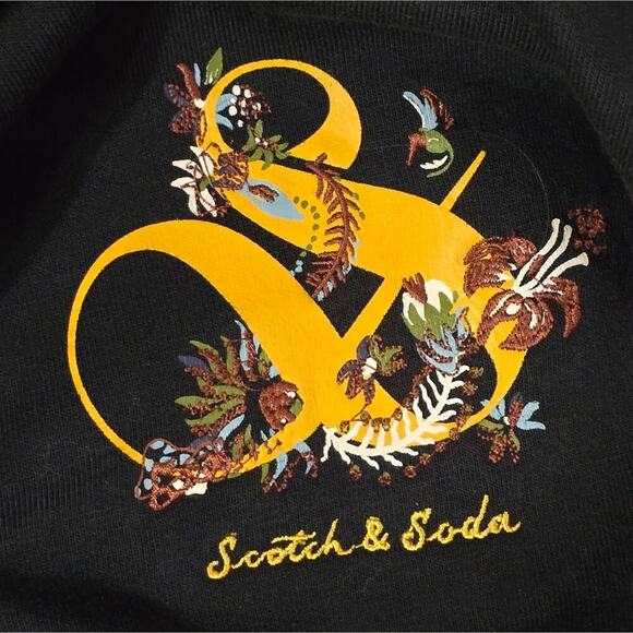 SCOTCH & SODA Men's Black Hoodie with Floral Embroidered Sleeve Design New Small - Picture 7 of 10